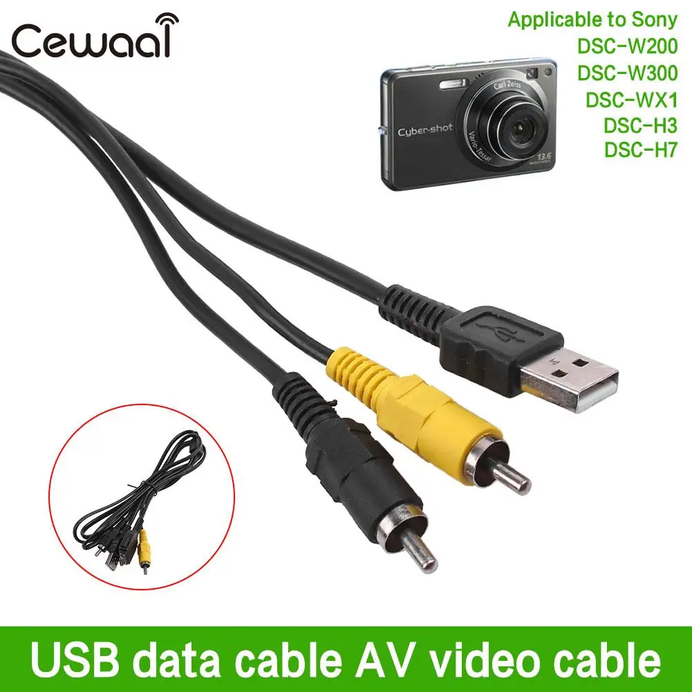 

Black USB Data AV Cable For Sony DSC-W200 DSC-W300 DSC-WX1 DSC-H3 DSC-H7