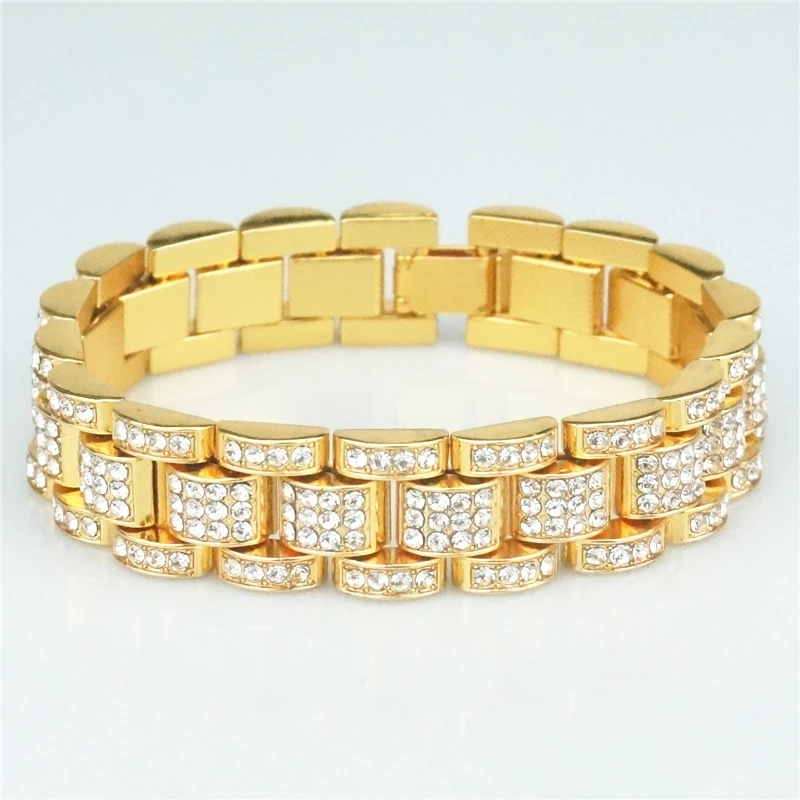 

Fashion man rap hip-hop Rhine stoneAAA 20 cm long tank chain watch bracelet bracelet durable