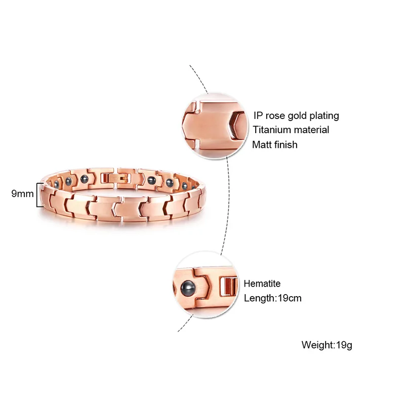 Большой J.W облегчение боли для артрита и карпального тоннеля браслеты для магнитотерапии розовое золото и титан браслет пара ювелирных изделий