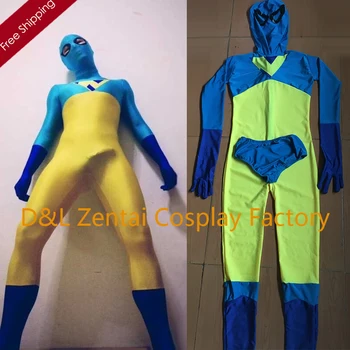 

Free Shipping DHL Custom Made Spandex Blue And Yellow Superhero Costume For 2016 Halloween SH1639