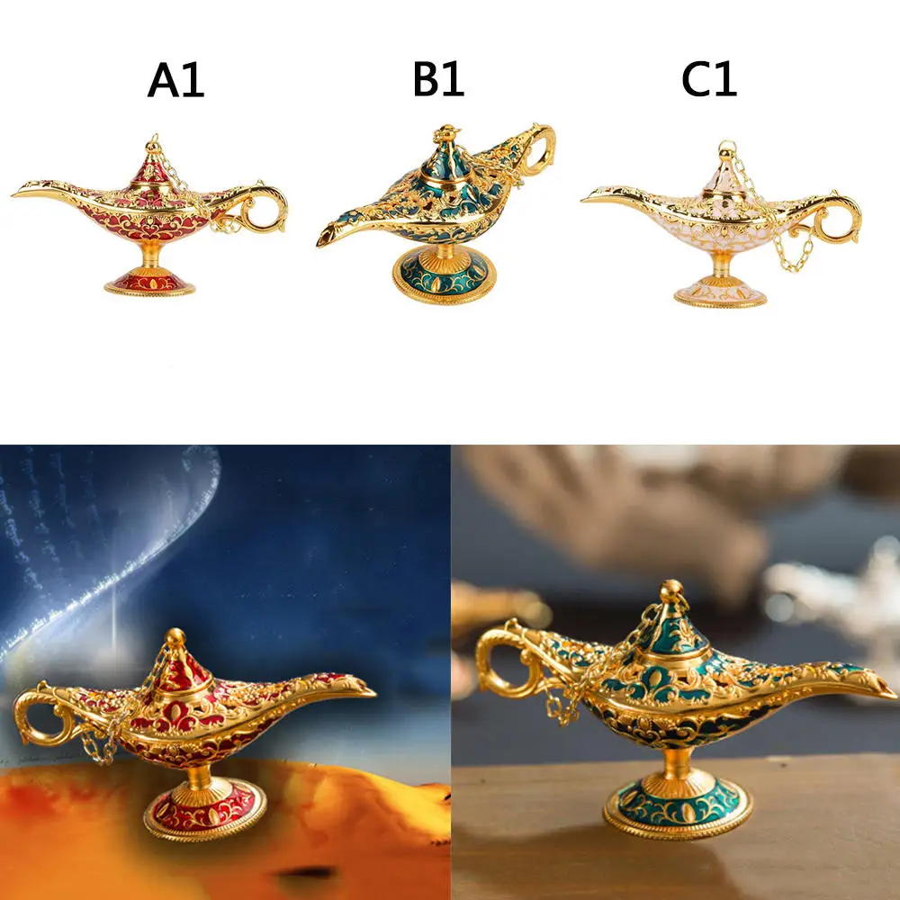 Russian Aladdin Lamp Hollow Aladdin Wishing Magic Lamp Zinc Alloy Wishing Tea Pot Retro Home Decoration Ornament Gifts