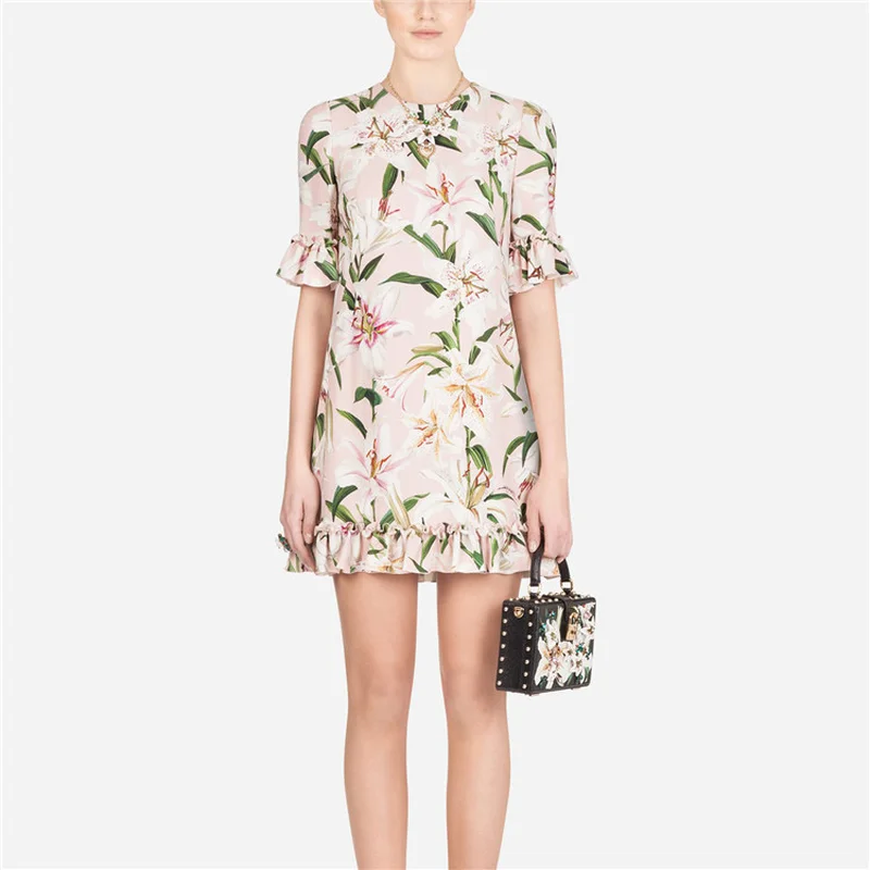 

Sweet Women Printed Dress Runway Collection Chic Florals Mini Dresses 2019 Summer Female Slim Ruffles Patchwork Party Vestidos
