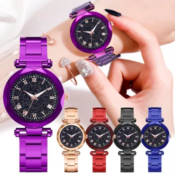 

Fashion Simple Cool Flat Bump Starry Sky Dial Ladies Steel Belt Quartz ladies women Wrist watches Dress watch gifts Wrist Party