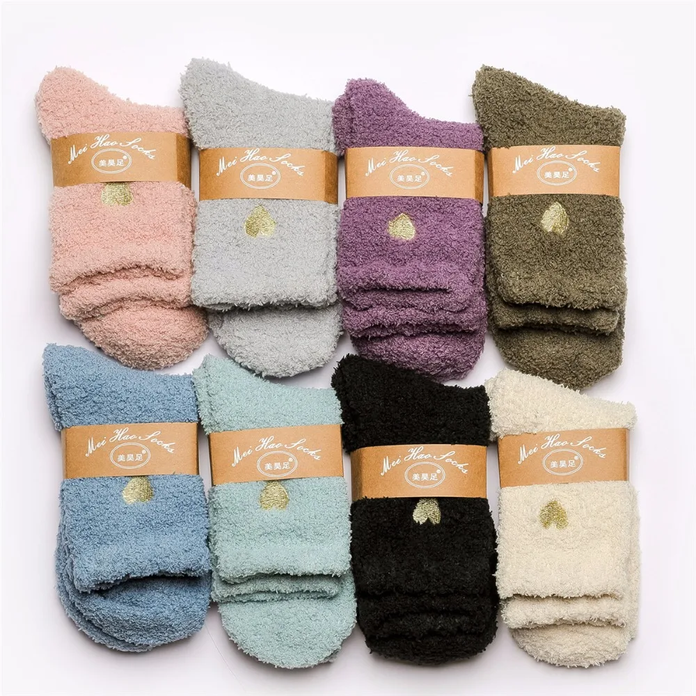 AZUE Cute Candy Color Women Fuzzy Socks Coral Velvet Warm Winter Socks