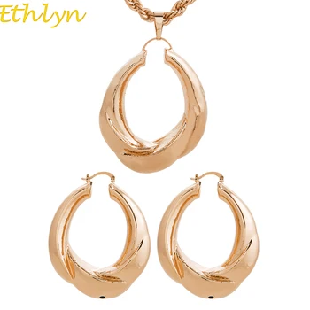 

Ethlyn Nigerian Rose Gold Color Hoop Earrings Pendant Necklace Women's Jewelry Sets Copper Party African Jewelry Sets S191