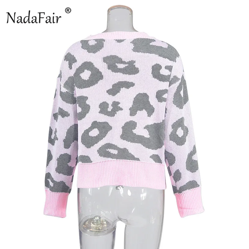 Nadafair, круглый вырез, Свободный Повседневный свитер с леопардовым принтом, женский зимний вязаный джемпер с длинным рукавом, Осенний женский винтажный пуловер, топы