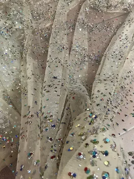 

5yards CiCi-111514 shining colorful glued print glitter sparkle net tulle mesh lace for fashion dress