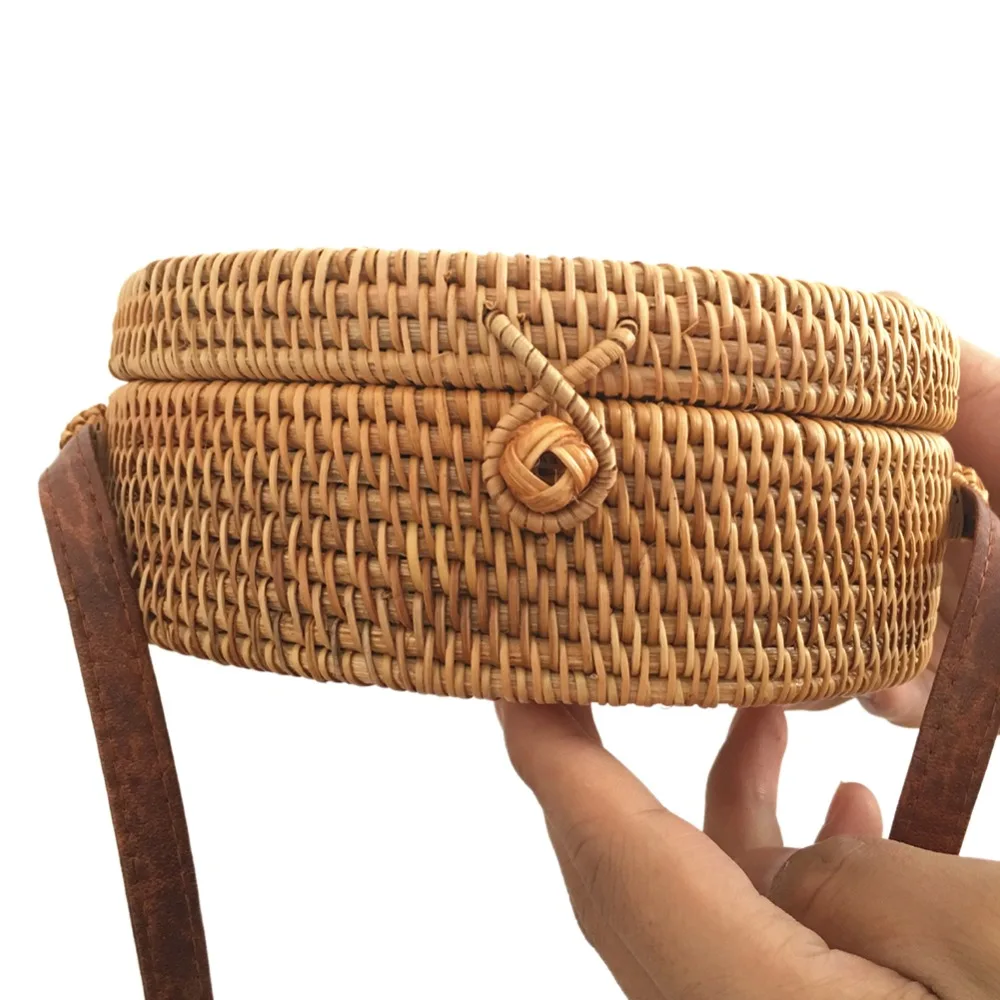 Женская летняя сумка из ротанга, круглая соломенная сумка ручной работы, наполовину круглая тканая пляжная сумка через плечо, круглая богемная сумка, bolsa feminina