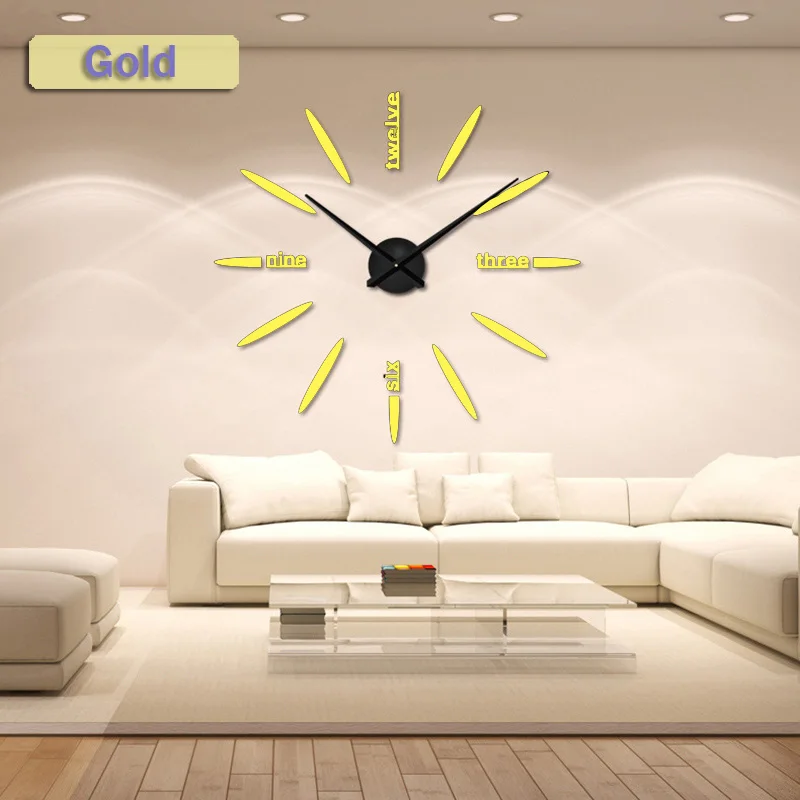 Новые положительные отзывы, настенные часы, акриловые металлические зеркальные Супер Большие персонализированные цифровые настенные часы, часы - Цвет: gold