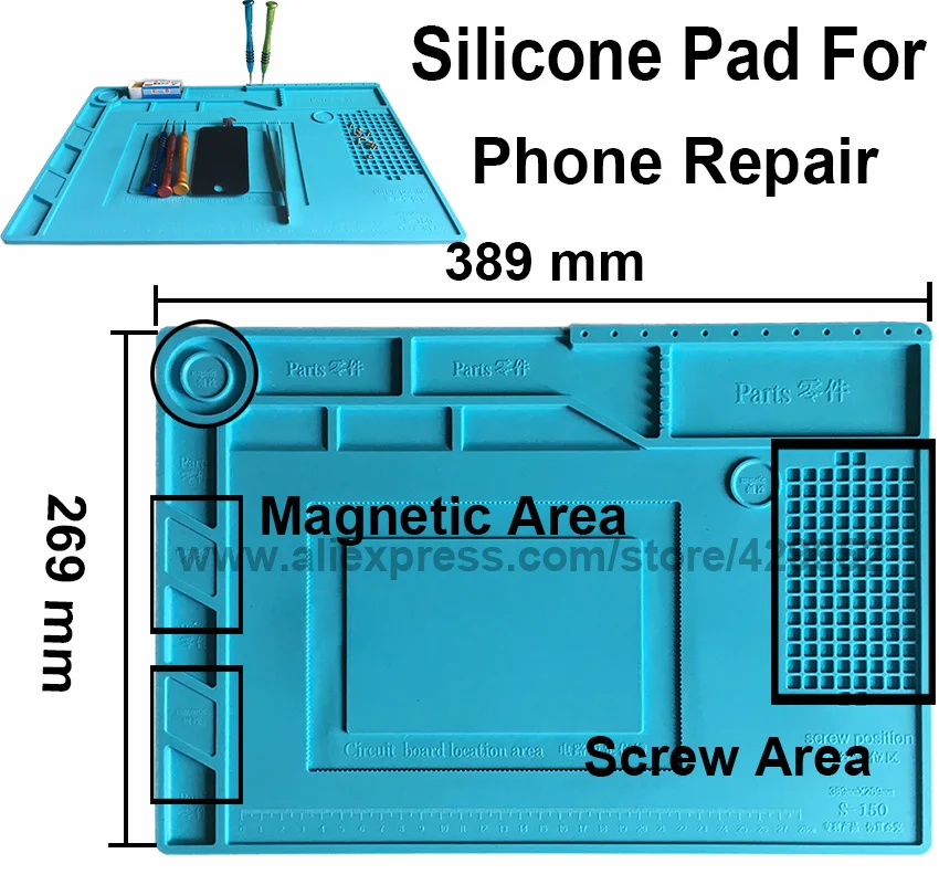 

efix Hot Air Gun Station Heat Resistant Insulation Magnetic Silicone Pad Desk Mat Fix iPhone BGA Soldering Repair Tool Kit