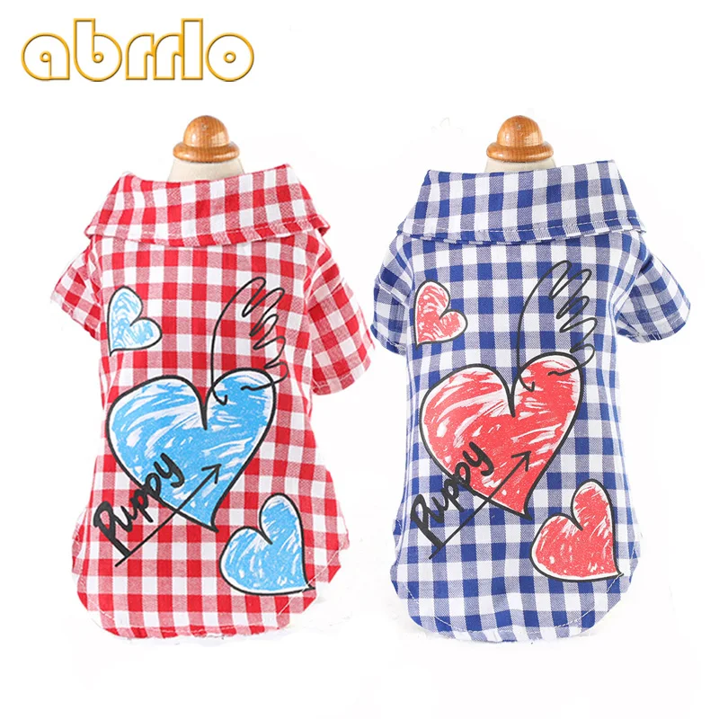 Abrrlo Puppy Dog Shirt Lapel Plaid Stripes Dogs Clothes Cute Pattern
