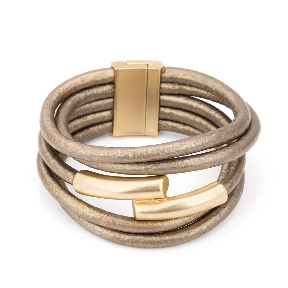 Многослойный Золотой/Серебряный магнит из искусственной кожи, браслет на цепочке, браслеты для женщин