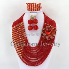 Модный Красный африканский Бусины Jewelry комплект из туфлей в нигерийском стиле для вечеринки Бусины Ювелирные изделия из кристаллов набор бижутерии gs723