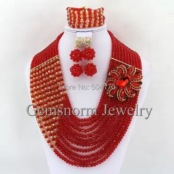 

Fashionable Red African Beads Jewelry Set Nigerian Party Beads Crystal Jewelry Set Costume Jewelry Free Shipping GS723