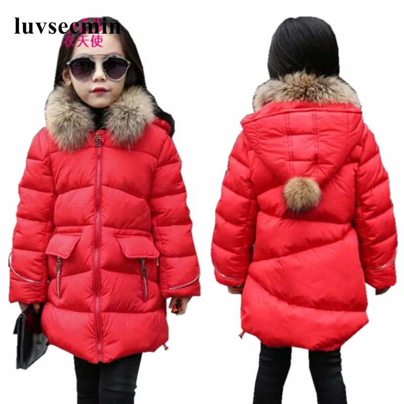 Winter Jacket For teenage Girls Fur Hooded Baby Winter Coat Girl Long Cotton-Padded Parkas Down Warm Kids Child Outerwear JW0729