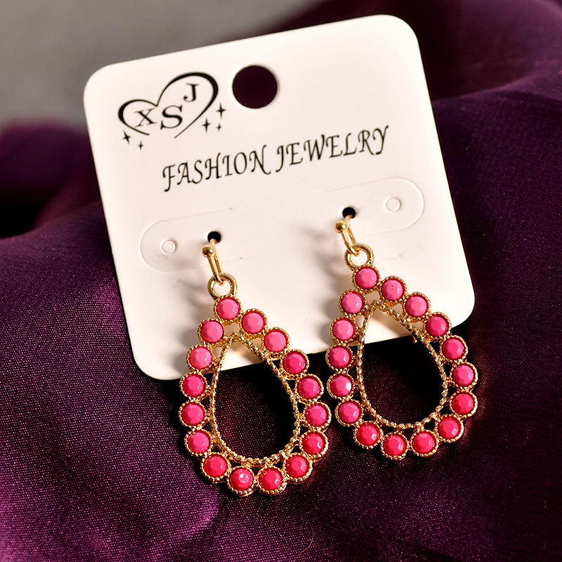 

New design fashion women jewelry wholesale girl personality ear hook type pink beautiful gorgeous earrings free of shipping