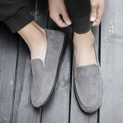 Г. Весенне-осенняя мужская парусиновая обувь светская Мода guy beanbeanshoes Мужская обувь для отдыха Пекинская Тканевая обувь - Цвет: Серый