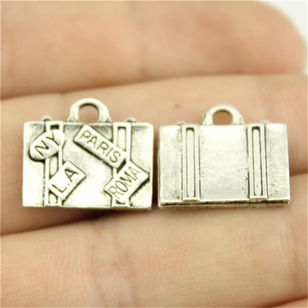 

WYSIWYG 5pcs 17x15mm Pendant Trunk Baggage Luggage Trunk Charm Pendants For Jewelry Making Antique Silver Trunk Pendants