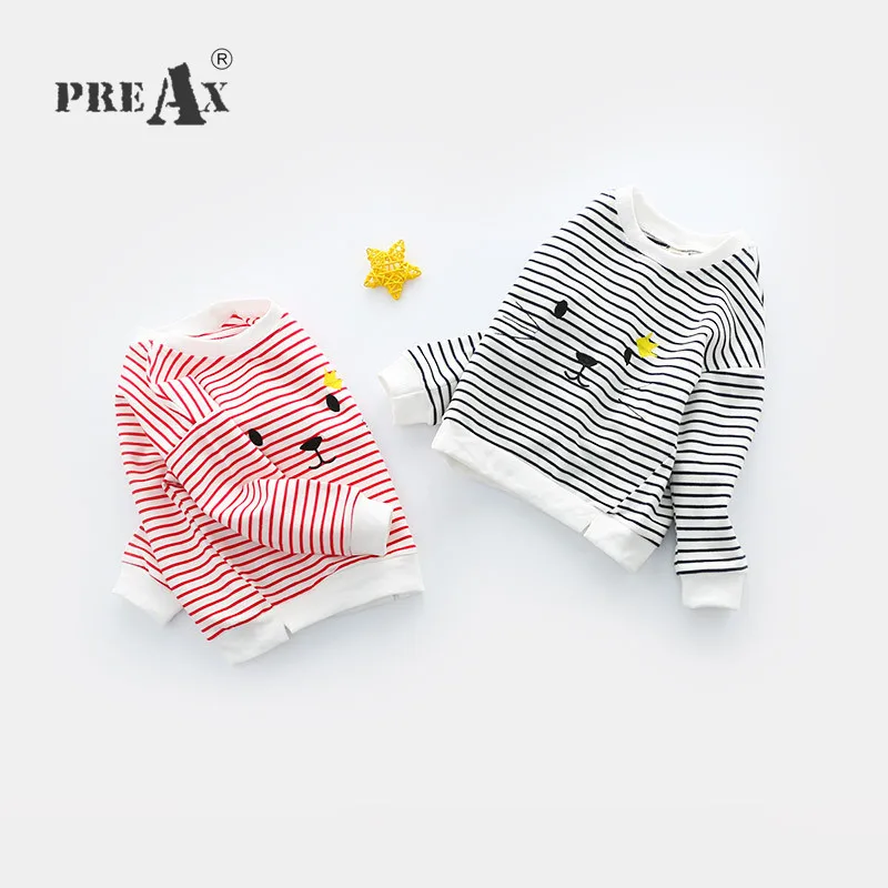 Baby Girl Cotton Long Sleeves T Shirt Kids Children's Shirts Cute Clothing Cartoon Cat Baby Sweatshirt Children Striped Clothes