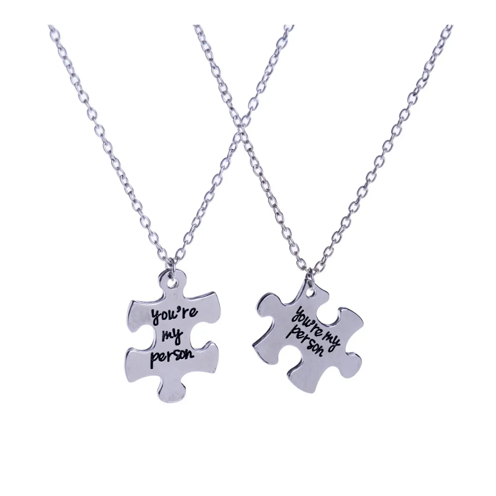 

You're My Person 2PC/Set Puzzle Charm Chain Pendant Necklace Jewelry Women Best Friends Lovers Couples Friendship Choker Collar