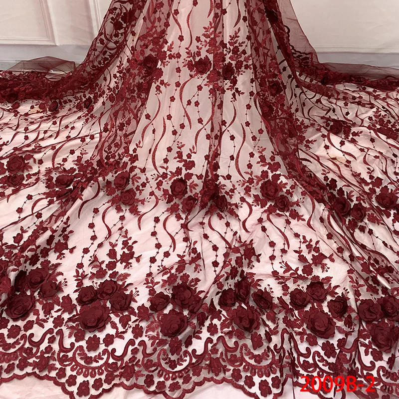 

African Tulle 3d Flower Applique Lace Fabric For Weddings Embroidery Bridal Laces Fabrics QF2009B-2