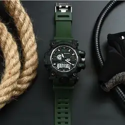 Модные Для мужчин часы спортивные двойные часовых зон сигнализации Calendar Chronograph цифровой аналоговый наручные часы