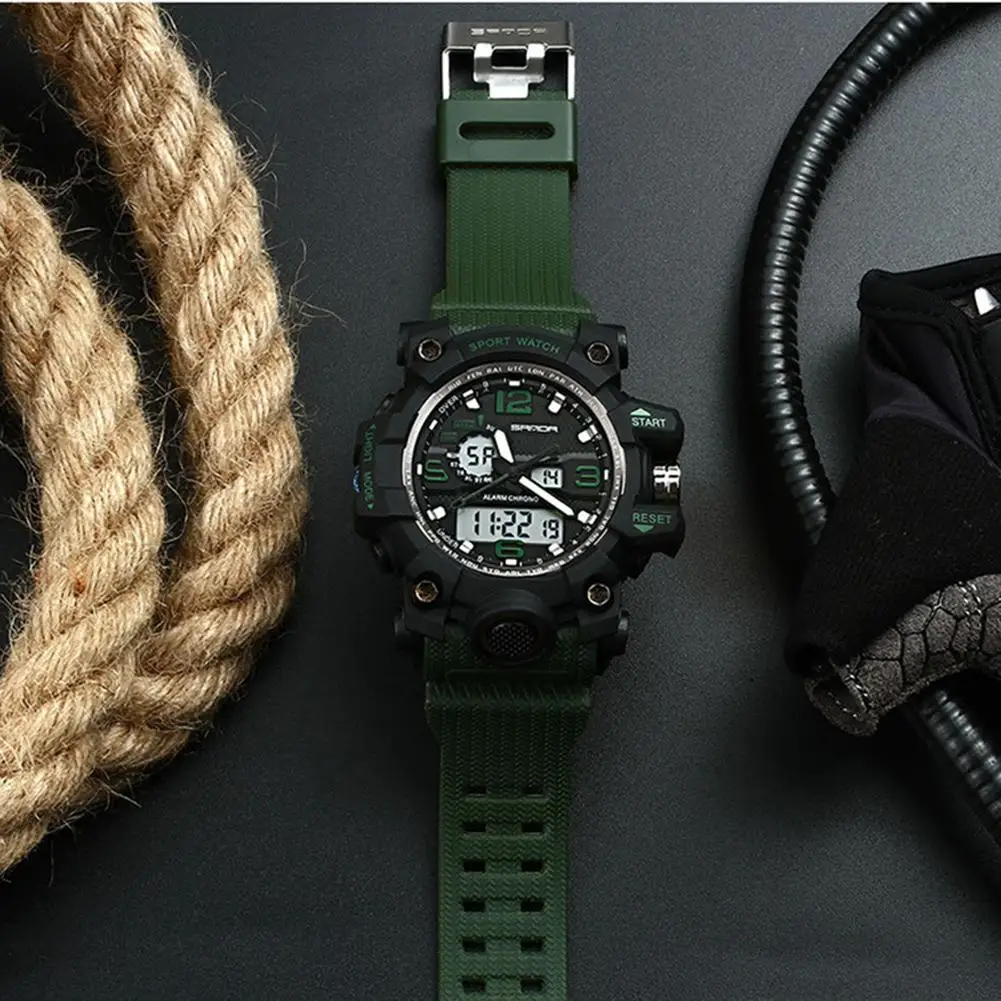 

Fashion Men Watch Sports Dual Time Zones Alarm Calendar Chronograph Digital Analog Wrist Watch