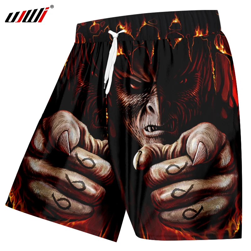 UJWI, мужские повседневные шорты с крутым принтом пламени, черепа, 3D, пляжные шорты, мужские боксеры с высокой талией, летние быстросохнущие пляжные шорты, 5XL
