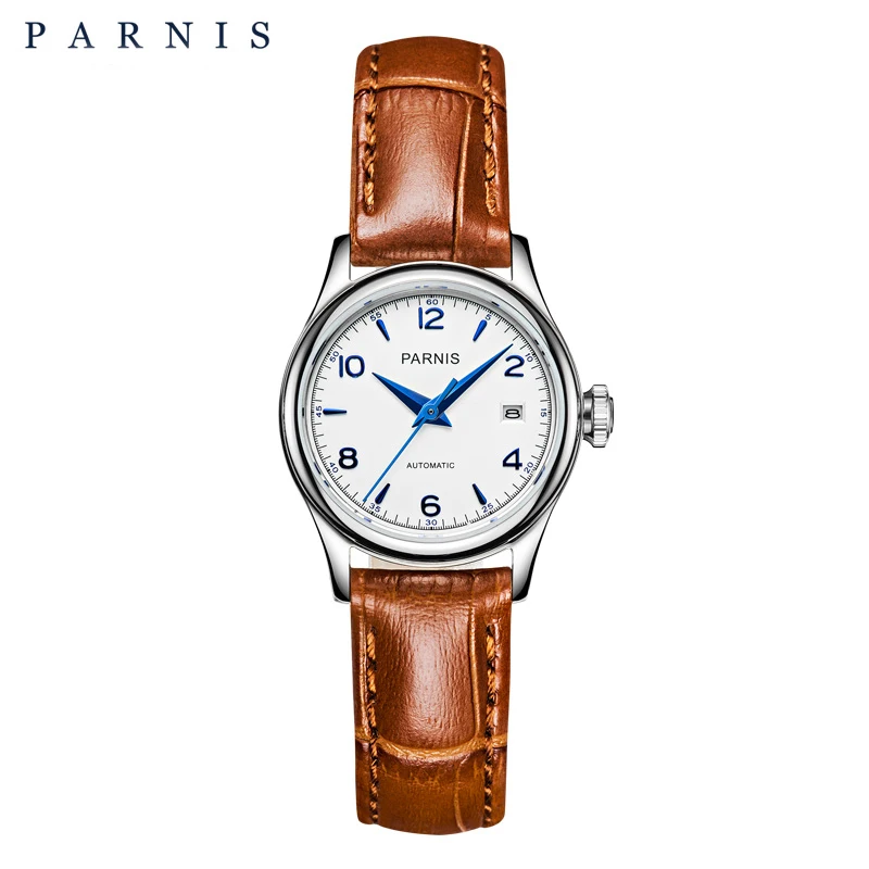 Часы Parnis механические Женские браслеты люксовый бренд 27 мм Сапфировая кожа золотые часы для женщин наручные часы для женщин PA2113 - Цвет: silver case white