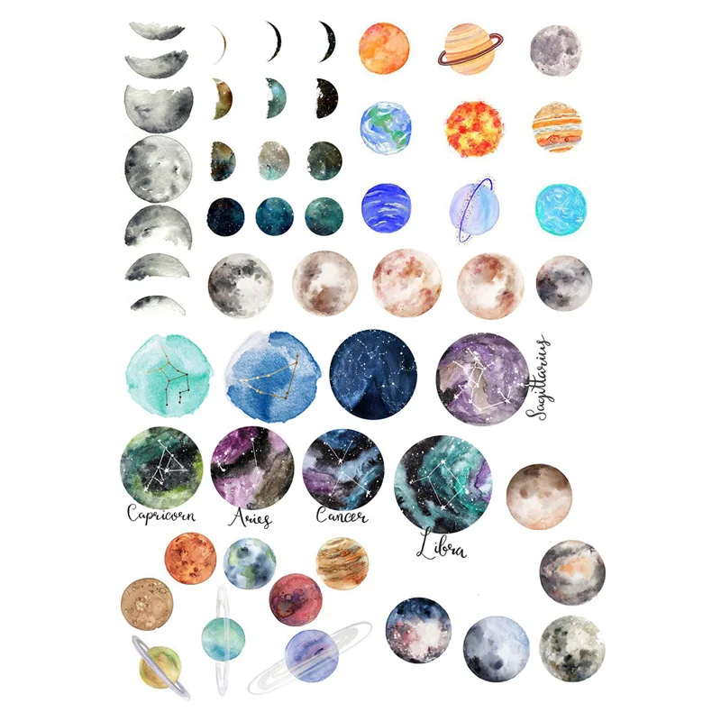 

2 pcs/lot Watercolor Moon Planet Star Decoration Planner DIY Sticker Pack Post It Notebook Bullet Journal Stickers Scrapbooking