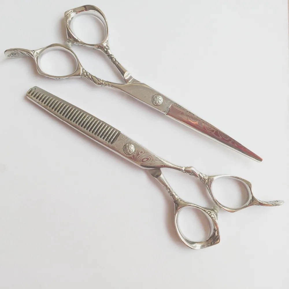 6 0 inch damascus pattern on blade and plum blossom handle design professional hairdressing scissors set