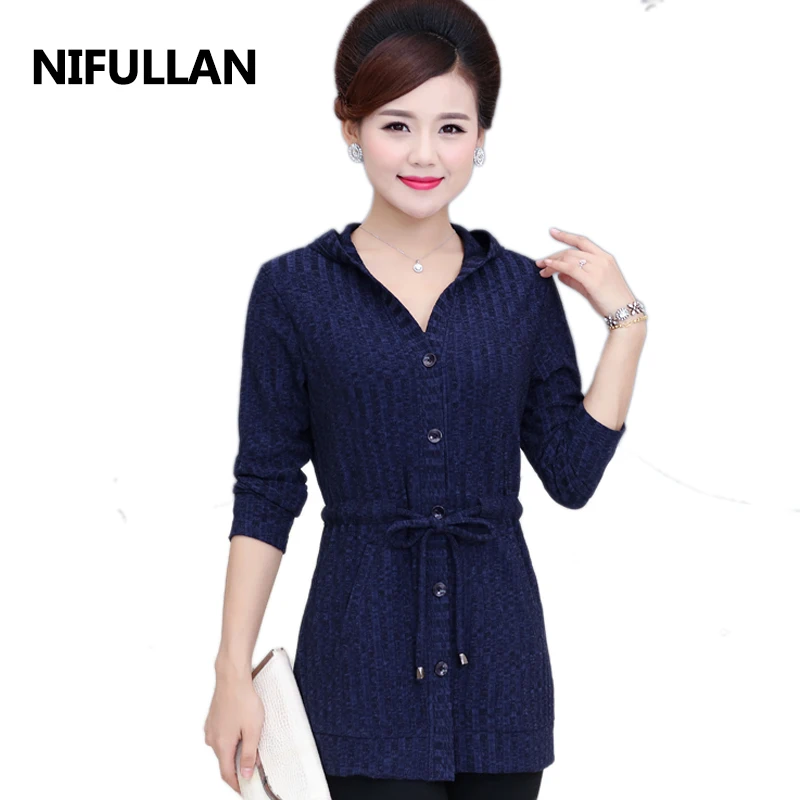 Hooded Sweater Knitted Cardigan Coat 2021 Spring Fall New Fashion Mother 5XL Plus Size Knitwear Top Womens Clothing |