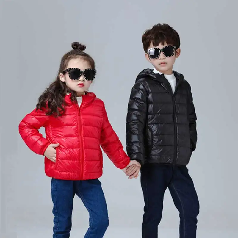 

Autumn Winter Jacket Children Ultra Light Down Jacket Kids Hooded Coat 90% Duck Down Jacket Boys Girls Thin Feather Short Parka