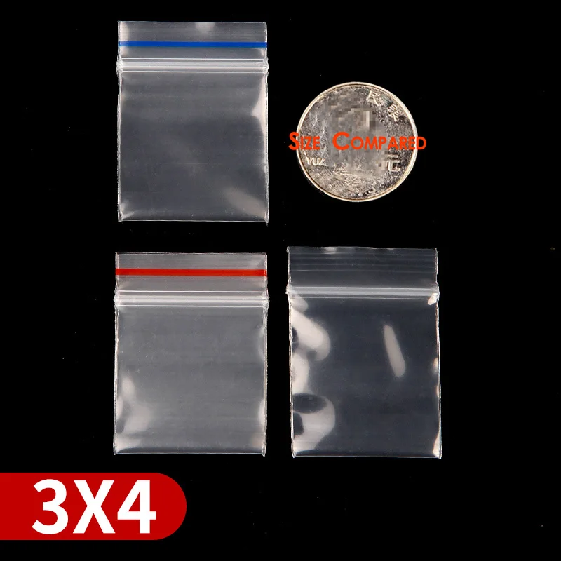 Красное голубое обрамление толстом каблуке прозрачные пакеты с застежкой zip-lock небольшой Пластик мешок с застежкой-молнией 100 шт. несколько Размеры Ziplock таблетки расфасованный по пакетам - Цвет: Blue Edge 3x4CM