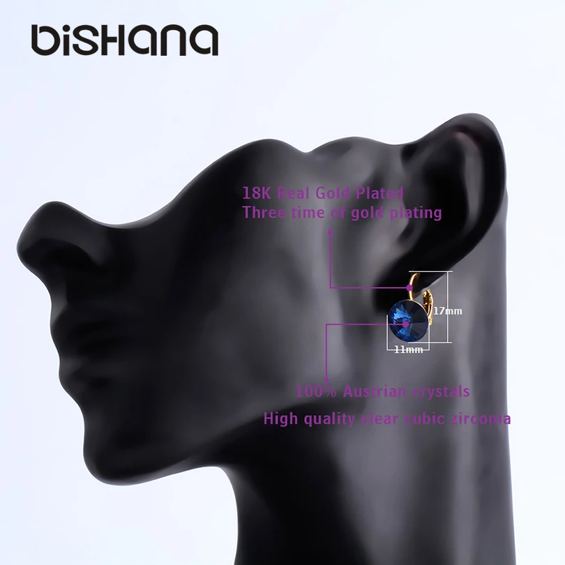 Dishana 14colors Fashion classic Elegant Gold drop earrings 1.0CM Austrian crystal jewelry drop Earrings with stone(AE0421)