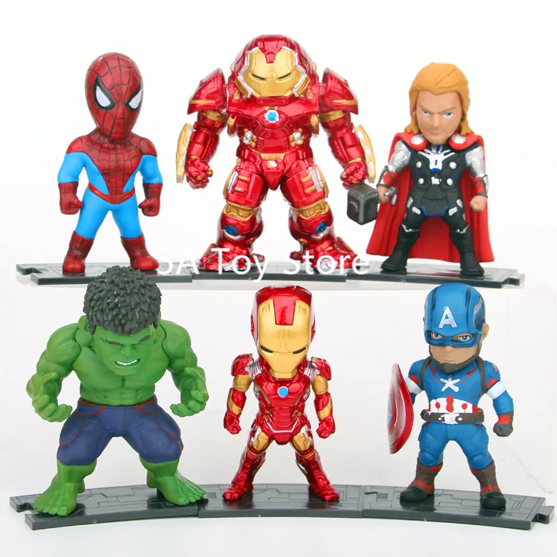 6pcsset Avenger Super Heroes Iron Man Hulk Captain America Spiderman Thor PVC Action Figure Toys 10cm 6pcsset Avenger Super Heroes Iron Man Hulk Captain America Spiderman Thor PVC Action Figure Toys 10cm