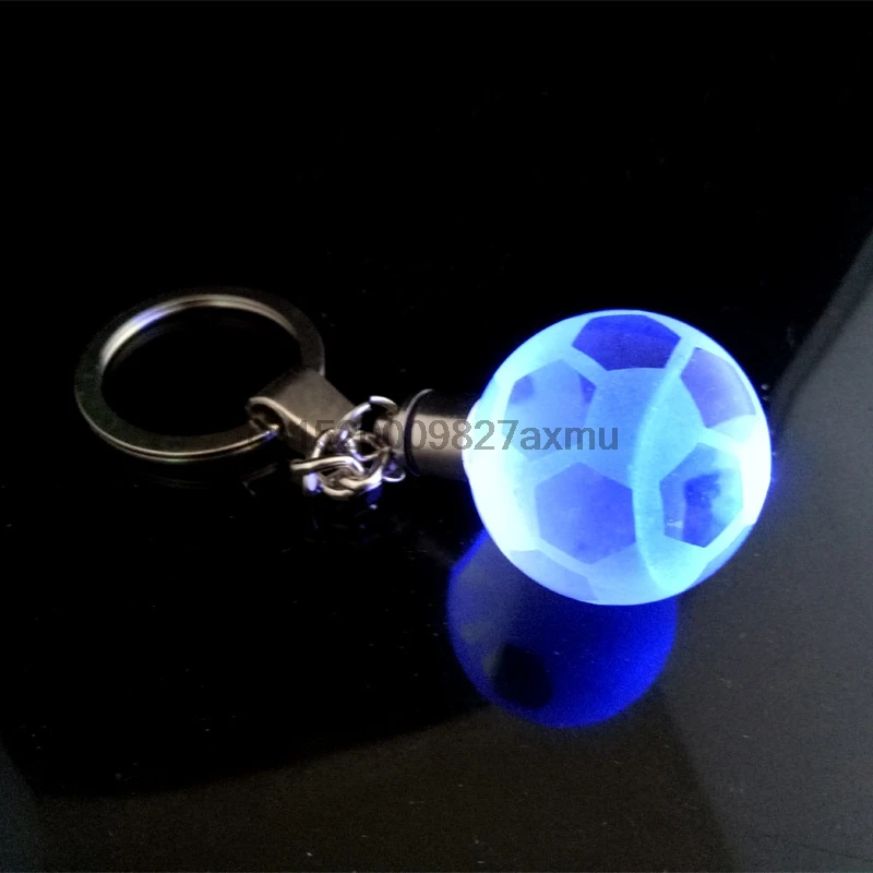 100PCS New LED Keychain 30MM Glass Ball Engraving Round 3D Globe Crystal Ball Colorful Pendant For Men