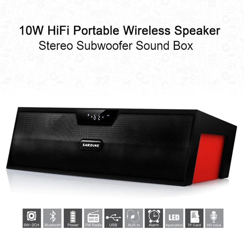 Sardine SDY 019 беспроводной Bluetooth динамик FM радио 10 Вт большой мощности портативный