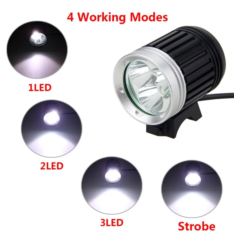

Waterproof USB Bike Light 1500 LM 3x XM-L T6 LED Light 4 Modes Headlamp+6400mAh Rechargeable Battery Pack+Charger+Taillight