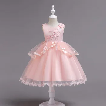 

Elegant Kids Formal Dress for Girls 4 to 12 Years Appliques Flower Red Party Princess Dresses Children Princess Costume 1M24A