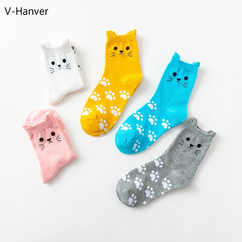 

V-Hanver Fashion 5 types women lovely 3D dogs Cat Animal Socks Autumn winter warm Cotton casual socks For Girl Christmas Gift