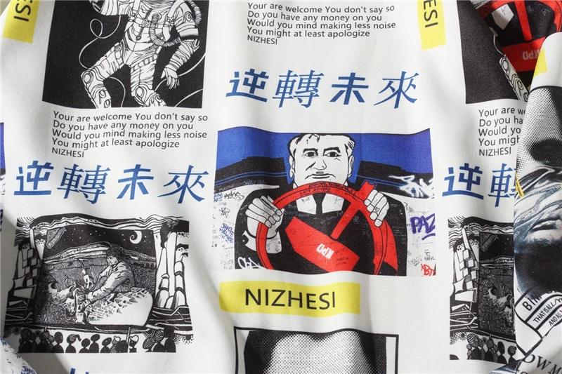 HISTREX рубашки мужские в японском стиле Ukiyo E мультфильм Kanji рубашки с длинными рукавами хип хоп Повседневная Уличная мода топы H12LVI