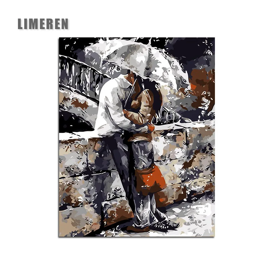 

Romantic Lovers In Rain Coloring By Number On Canvas Oil Painting By Numbers For Adults Unique Gift Modern Wall Art Picture