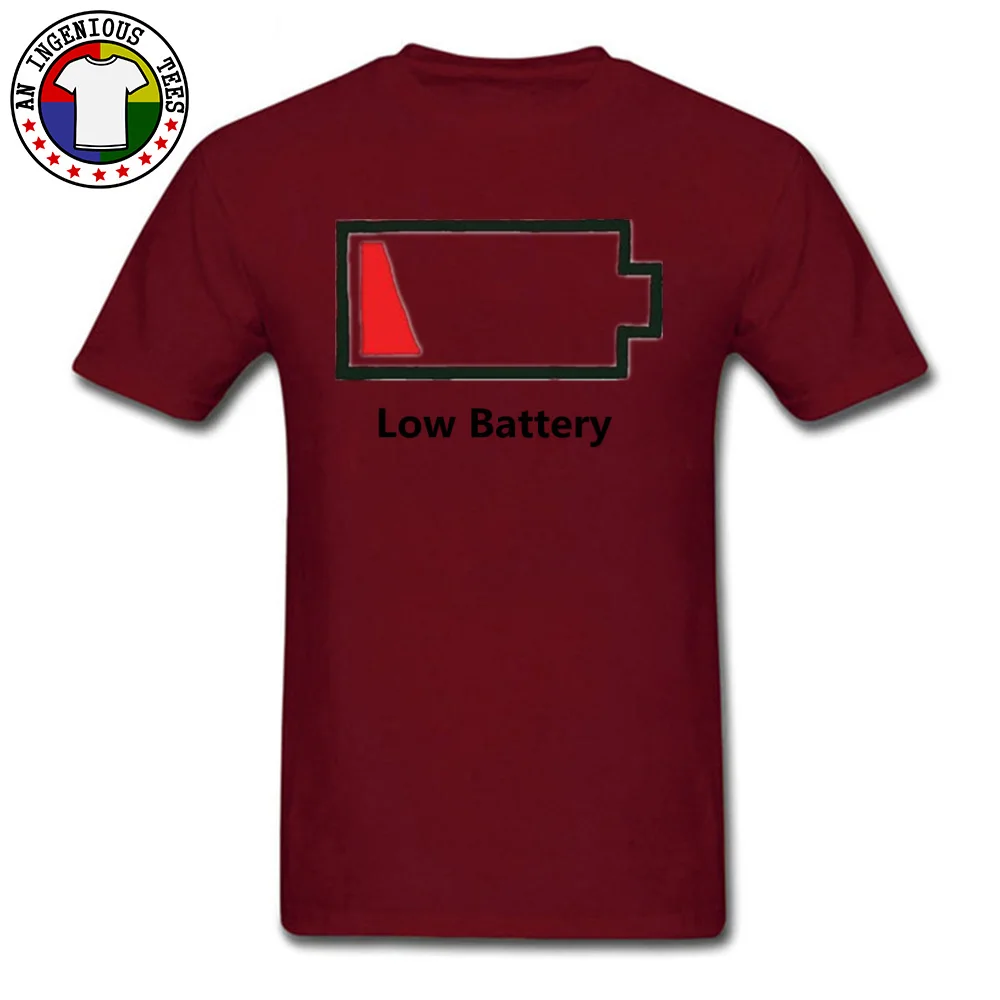 Short Sleeve Tops T Shirt Round Collar 100% Cotton Fabric Youth T-Shirt BATTERY LOW Red Summer Tshirts 2018 Newest BATTERY LOW Red maroon