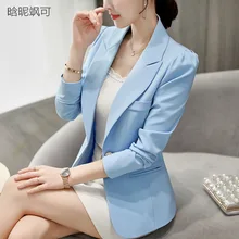 Осенний Женский блейзер и куртка,, Одноцветный, на одной пуговице, OL, тонкий, черный, небесно-голубой, весенний женский костюм, пиджаки, Mujer Feminino