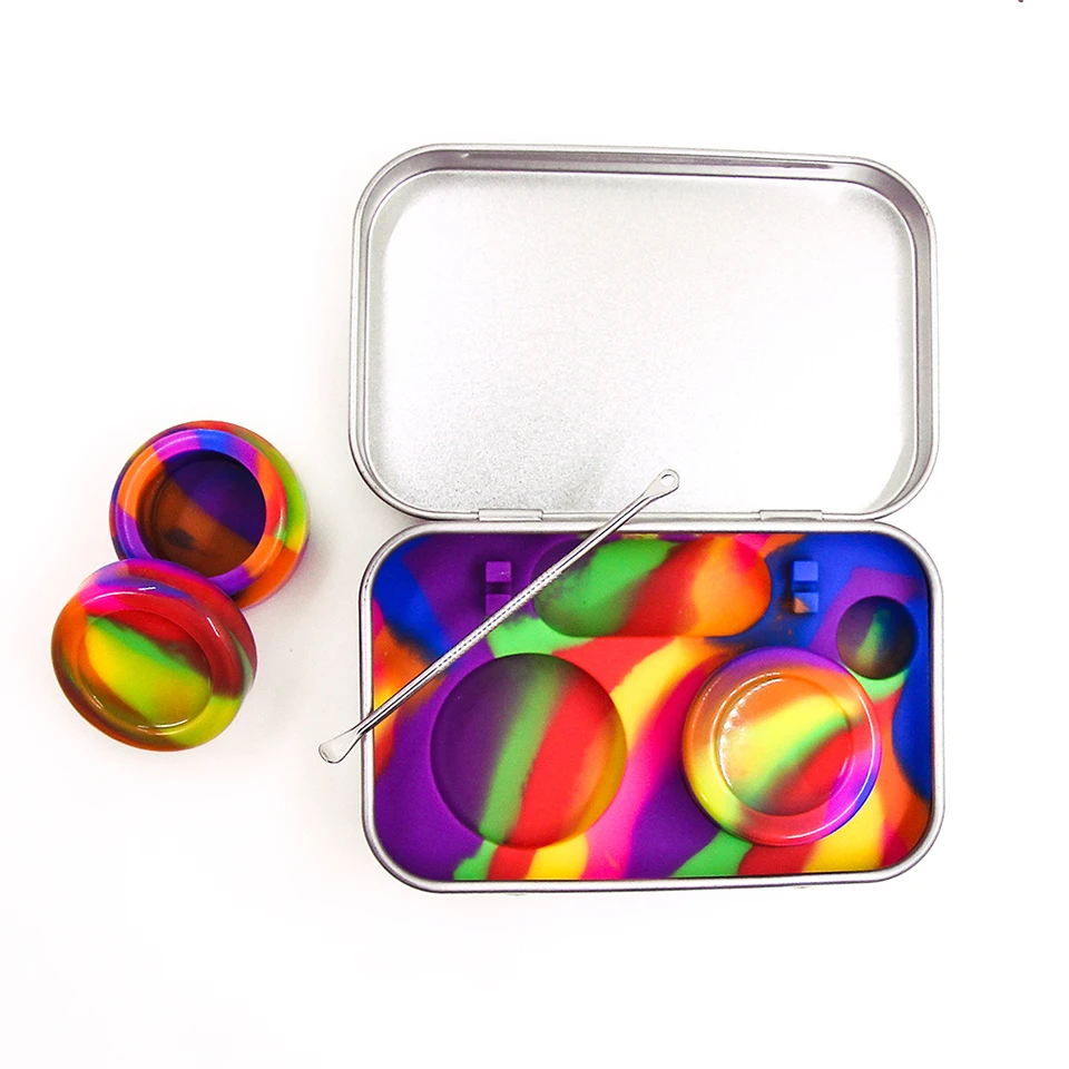 Silicone wax container Jars Non stick Tin Container metal kit (6)