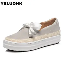 Большой Размеры обувь на платформе Женские туфли-лодочки Мода бабочка узел Дамская обувь весна обувь ручной работы женские Повседневное замшевые