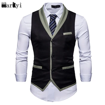 

MarKyi 2018 new arrival patwork waistcoat styles for men fashion EU size men's vest sleeveless slim fit