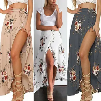 

Hot Sale Women Ladies Fashion Casual Summer Skirt High Waist A Line Floral Print Skirts Sun Beachwear