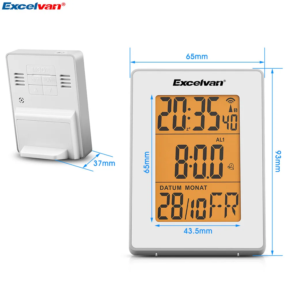 Excelvan Digital Precision Radio Controlled Alarm LCD Display in Orange Backlight Wall Moutable Desk Stand Clock Thermometer05